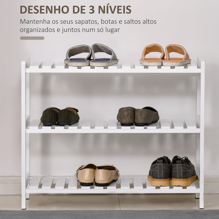 Sapateira de Madeira Estante para Sapatos de 3 Níveis para até 9 Pares de Sapatos para Entrada Corredor Dormitório 70x26x57,5cm Branco
