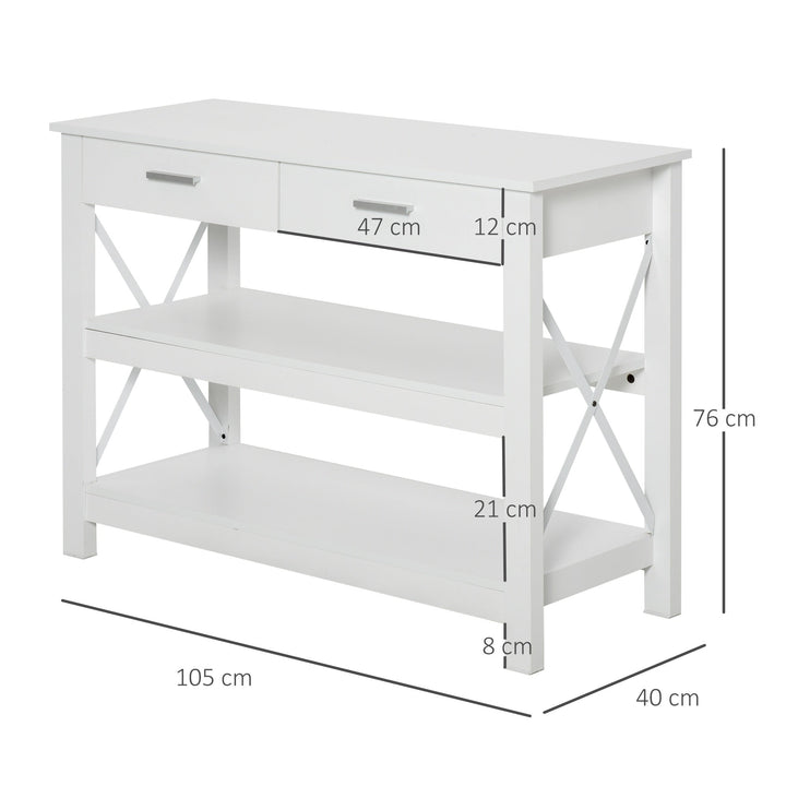Mesa consola tipo aparador de estilo moderno com 2 gavetas e prateleiras inferiores 105x40x76 cm Branco