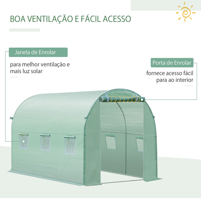 Cobertura de Estufa com 6 Janelas e Porta para Jardim Anti-UV PE 300x200x200 cm Verde