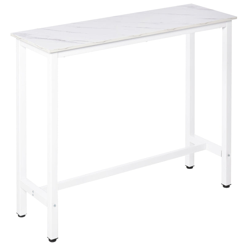 Mesa de Bar Mesa Alta com Bancada de Efeito Marmorizado e Pés de Metal Estilo Moderna para Cozinha Bistro Cafeteria 120x40x100cm Branco