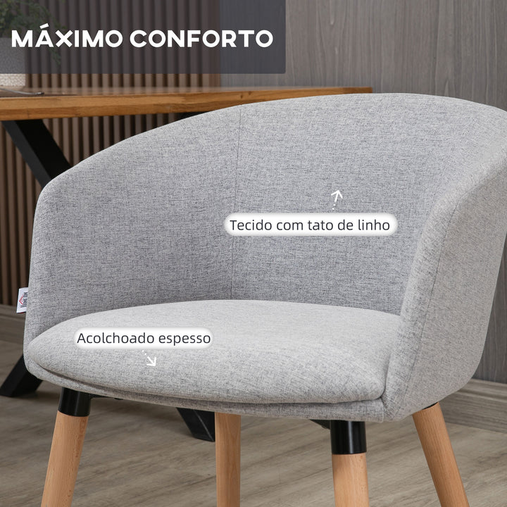 Cadeira de Sala de Jantar Cadeira Estofada em Linho Sintético com Apoio para os Braços e Pés de Madeira para Escritório Dormitório Carga 120kg 57x56x72cm Cinza