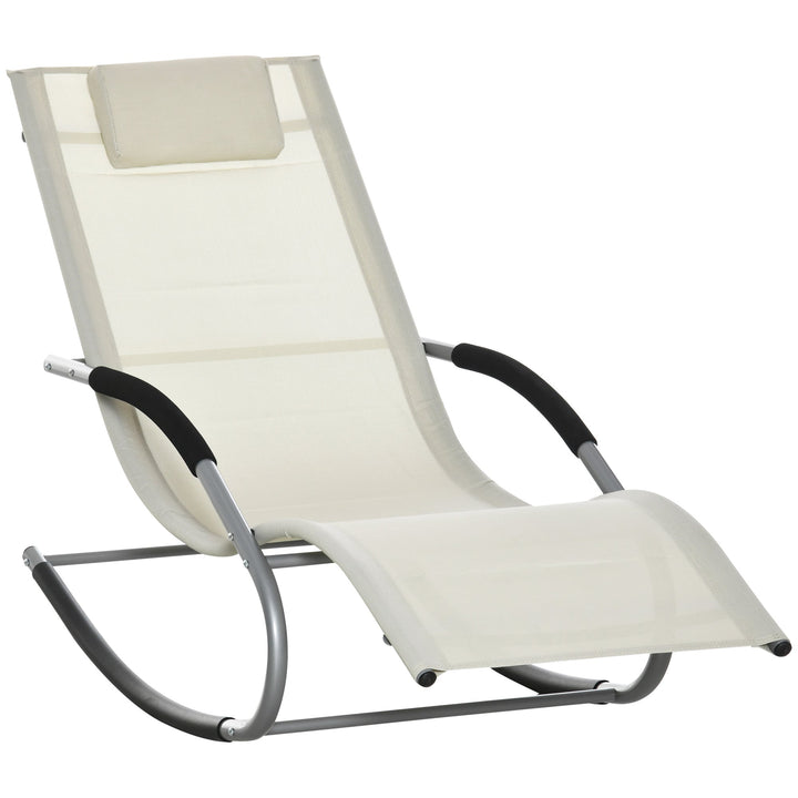 Espreguiçadeira Baloiço de Jardim com Apoio para os Braços Almofada para a Cabeça Espreguiçadeira de Exterior Tecido Transpirável e Metal para Praia Pátio Terraço 63x148x85cm Bege