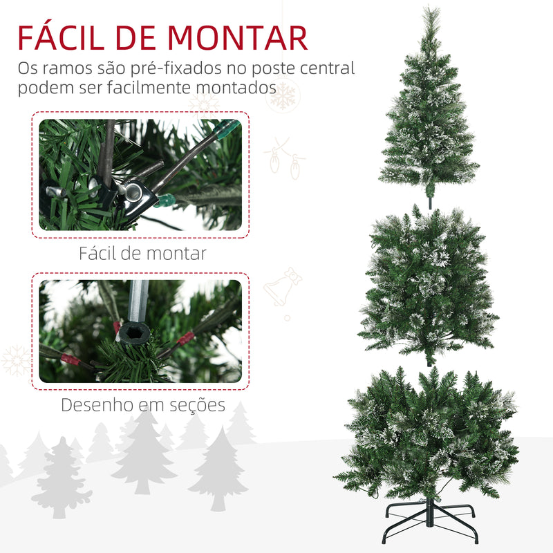 Árvore de Natal Artificial 180 cm com 240 Luzes LED Árvore de Natal com 618 Ramos Suporte de Aço e Formato Slim para Interior Ø68x180 cm Verde