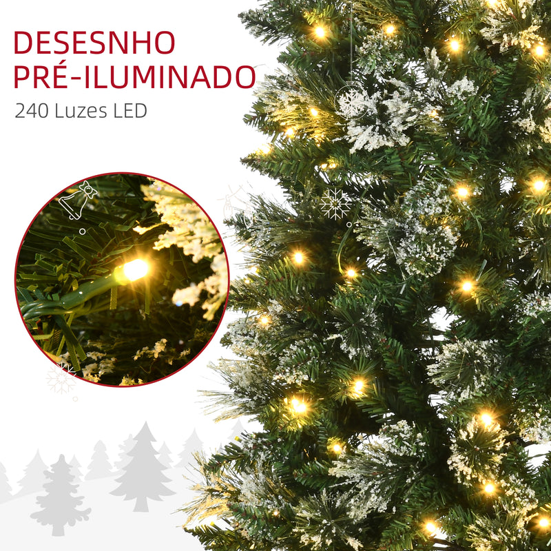 Árvore de Natal Artificial 180 cm com 240 Luzes LED Árvore de Natal com 618 Ramos Suporte de Aço e Formato Slim para Interior Ø68x180 cm Verde