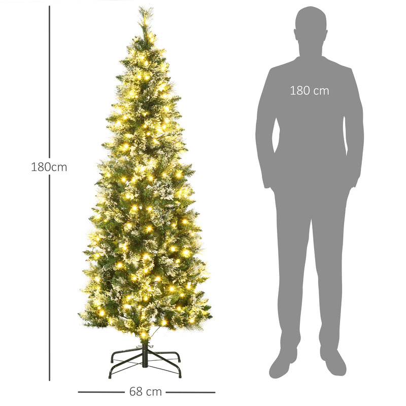 Árvore de Natal Artificial 180 cm com 240 Luzes LED Árvore de Natal com 618 Ramos Suporte de Aço e Formato Slim para Interior Ø68x180 cm Verde