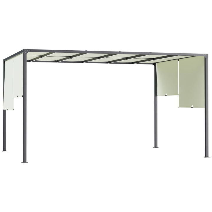 Pérgola de Jardim 297x397x220 cm com Teto Retrátil Pérgola com Luzes LED Energia Solar Estrutura de Aço Pérgola para Pátio Exterior Creme