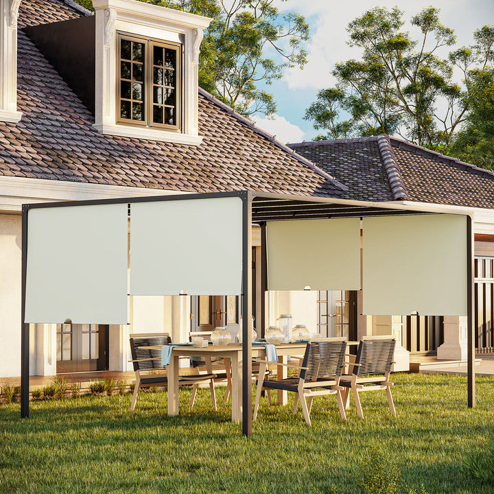 Pérgola de Jardim 297x397x220 cm com Teto Retrátil Pérgola com Luzes LED Energia Solar Estrutura de Aço Pérgola para Pátio Exterior Creme