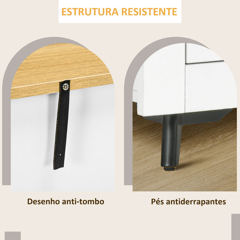 Aparador de Cozinha Móvel Auxiliar de Sala de Estar Moderno com Portas Dupla e 2 Gavetas para Sala de Estar Entrada Escritório 78x35x80 cm Branco e Madeira