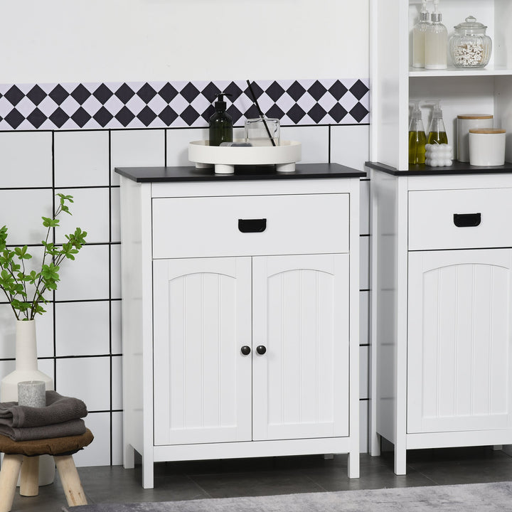 Armário Casa de Banho Móvel de Casa de Banho Auxiliar com 1 Gaveta 2 Portas e Prateleira Ajustável Estilo Moderno 60x30x80cm Branco e Preto
