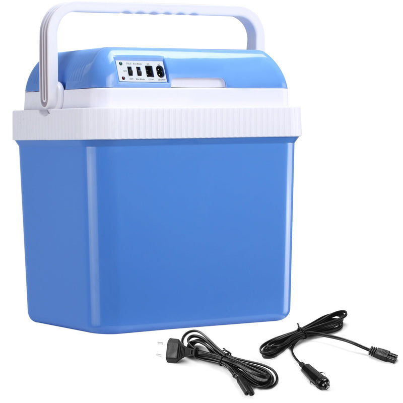 Frigorífico Termoelétrico Portátil 24L Frigorífico Elétrico para Carro com Função de Resfriamento e Aquecimento 220-240V/12V DC para Campismo Piquenique Viagens 40x30x43cm Azul