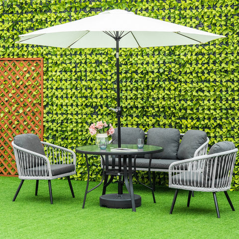 Mesa de Cristal de Jardim com Orifício para Chapéu de Sol Mesa Redonda de Exterior Terraço Varanda com Estrutura de Aço Ø106,5x71cm Transparente e Preto