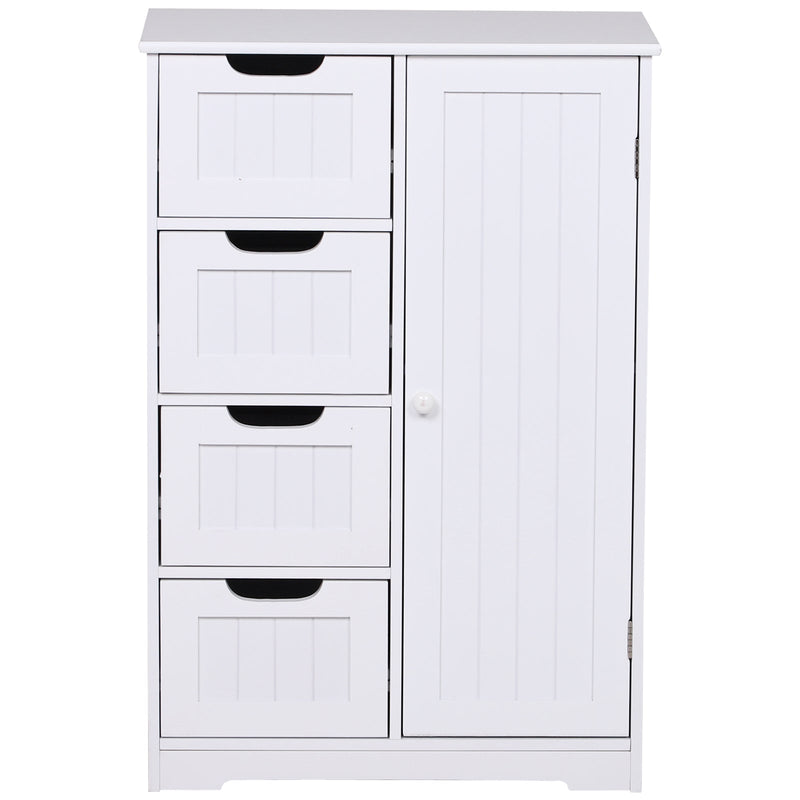 Armário de madeira para o banheiro ou entrada de móveis de madeira moderno organizador 1 portas e 4 gavetas Cor Branco 56x30x83 cm