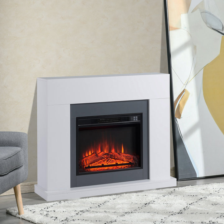 Lareira Elétrica 1800-2000W com Controle Remoto Chama Ajustável Termostato Temporizador Semanal e Proteção contra Superaquecimento 113x26,6x87,5cm Branco
