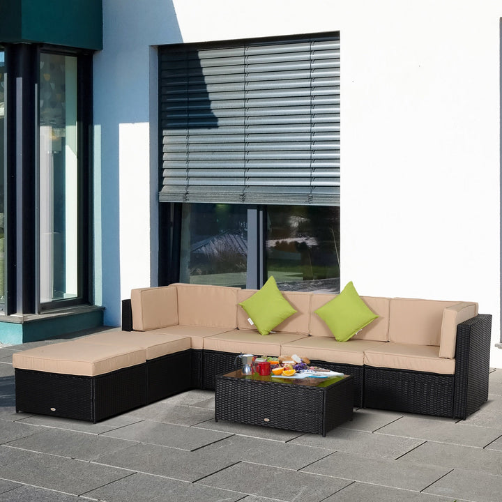 Conjunto de móveis de jardim de vime 7 peças mesa Sofás Tamboretes com almofadas