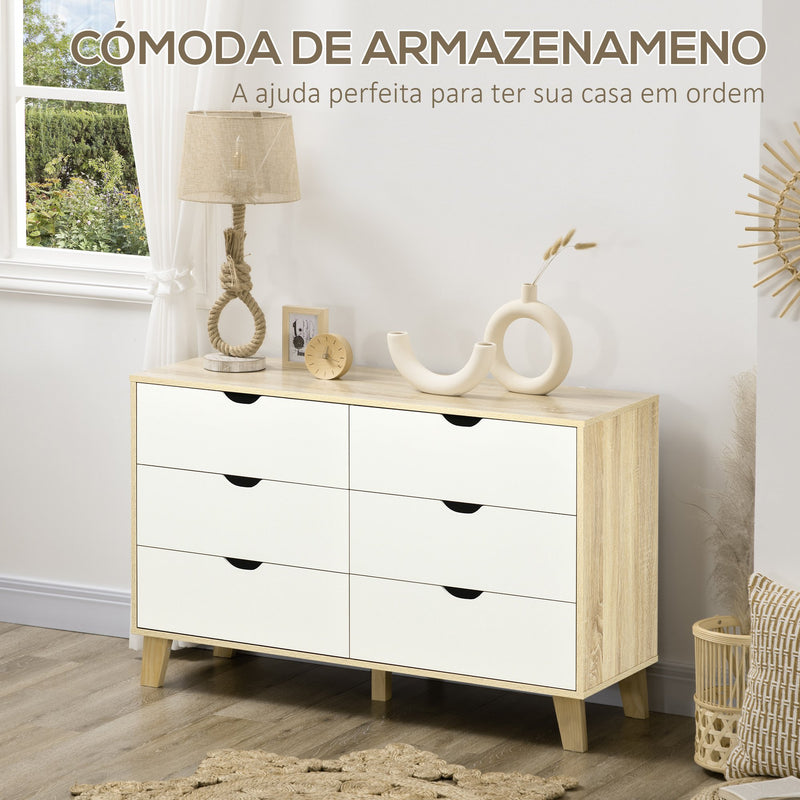 Cómoda com 6 Gavetas e Pés Elevados Cómoda para Dormitório Sala de Estar Estilo Moderno Anti-Tombo 120x40x76cm Madeira e Branco