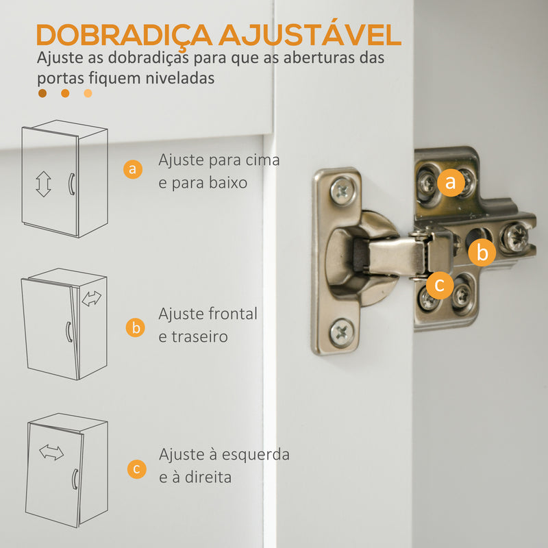 Carrinho de Cozinha com 1 Gaveta 2 Portas Suporte para Panos e Especies Carrinho Auxiliar com Rodas para Sala de Jantar Carga Máxima 105x36x85cm Branco