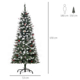 Árvore de Natal Artificial 150cm Ignífugo com 408 Ramos 28 Bagas 24 Pinhas Folhas de PVC e Suporte Metálico Decoração de Natal para Interiores Verde