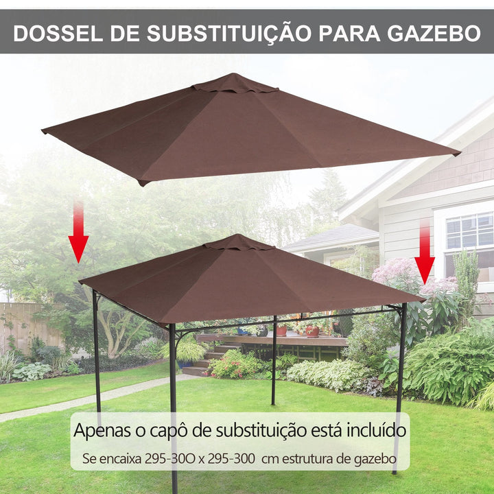 Cobertura de substituição de 3 x 3 m para barraca de jardim gazebo ao ar livre com 8 orifícios de drenagem e ventilação marrom