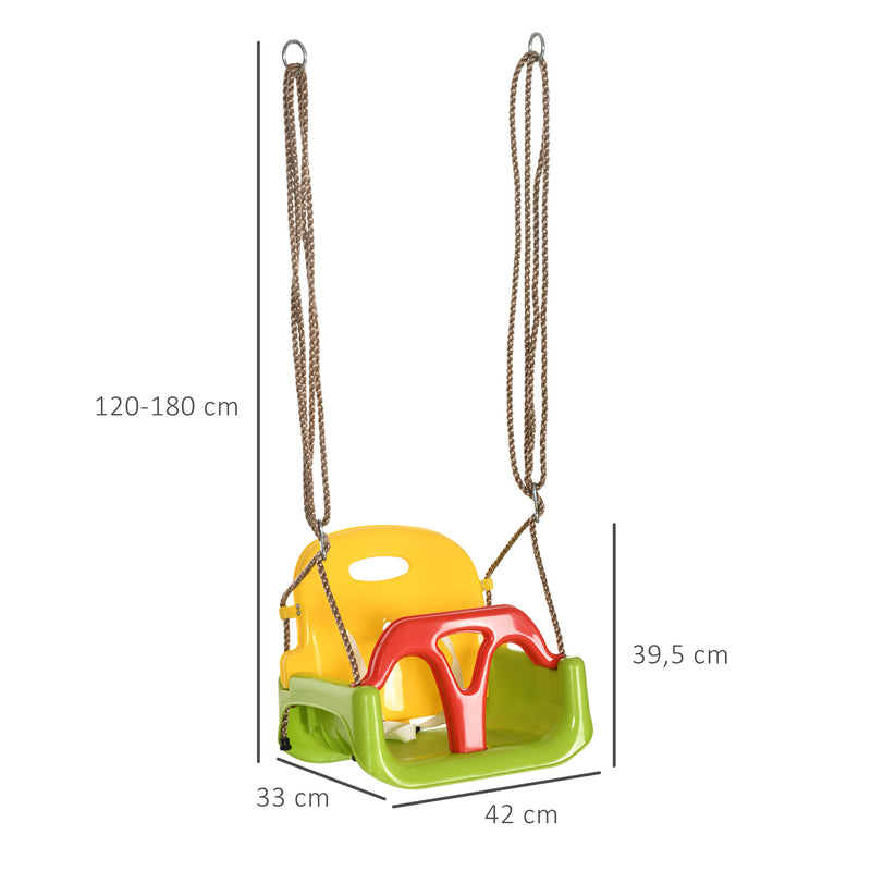 Baloiço para Bebé 3 em 1 com Encosto Desmontável Cordas Ajustáveis e Barra em T Baloiço Infantil para Crianças de 9-36 Meses para Interior e Exterior 42x33x120-180 cm Multicor