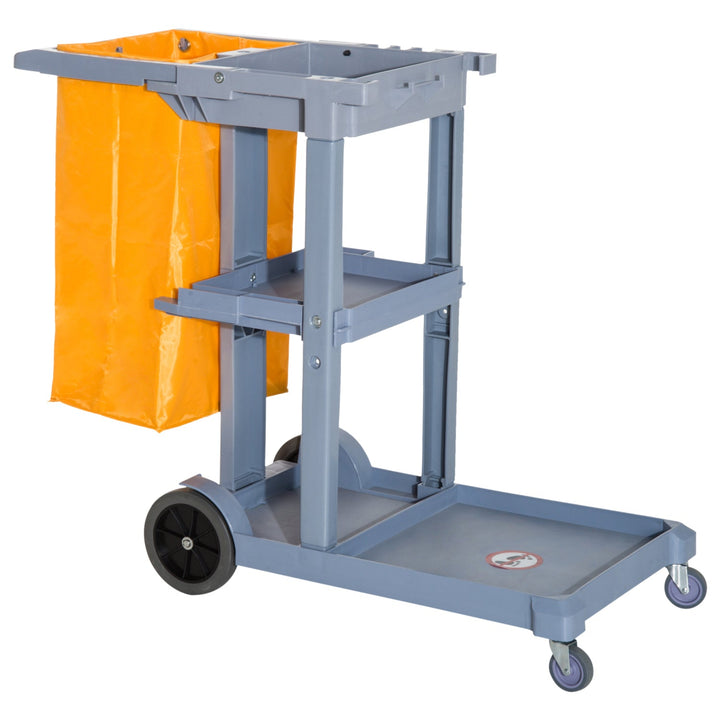 Carrinho de Limpeza com Saco 100L Profissional e Multifuncional para Colectividades Hostal do Hotel com 3 Bandejas e 1 Plataforma 113x50.5x96.5cm