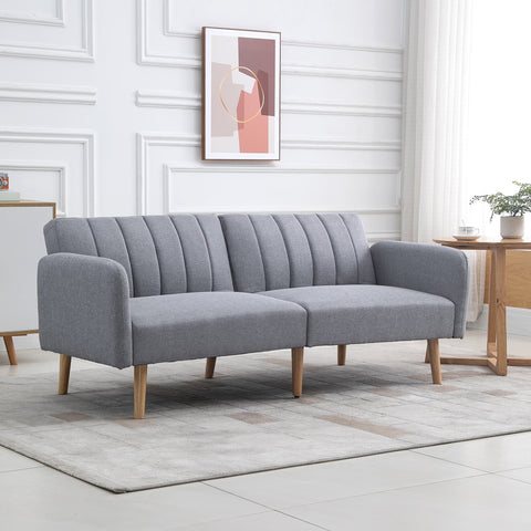 Sofá Cama de 2 Lugares com Encosto Ajustável em 3 Posições Apoio para os Braços Desmontável e Pés de Madeira Sofá Duplo Moderno para Sala de Estar Escritório 173x75x73cm Cinza