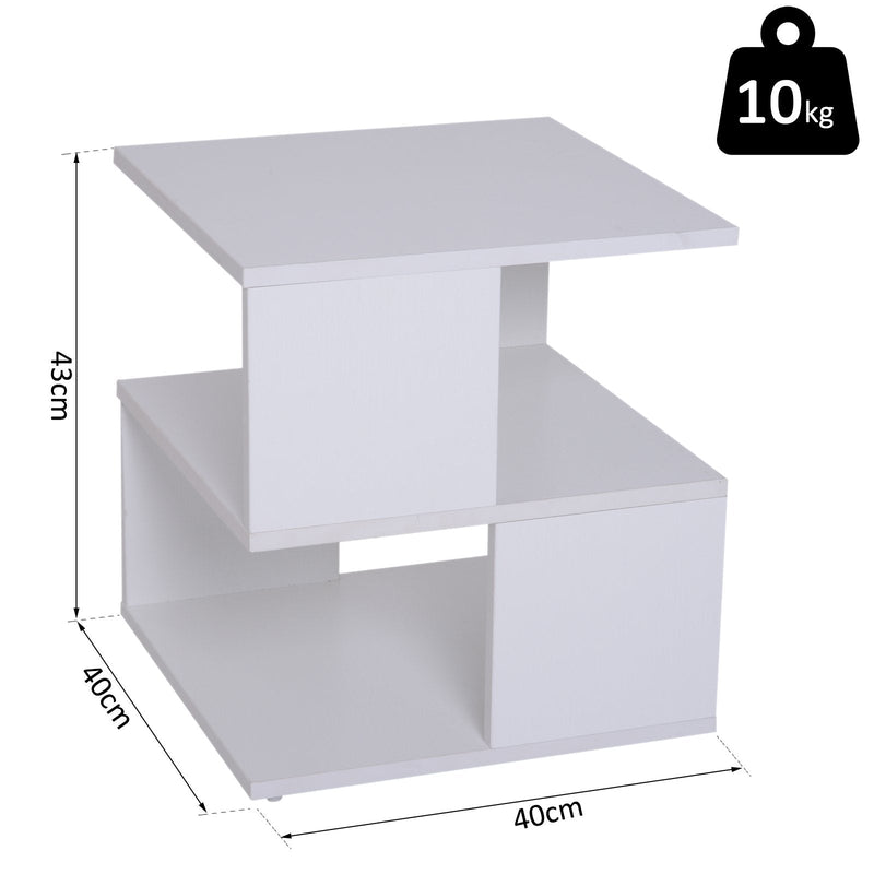 Mesa de Cabeceira Mesa de Café Auxiliar 2 Níveis 40x40x43 cm Branco