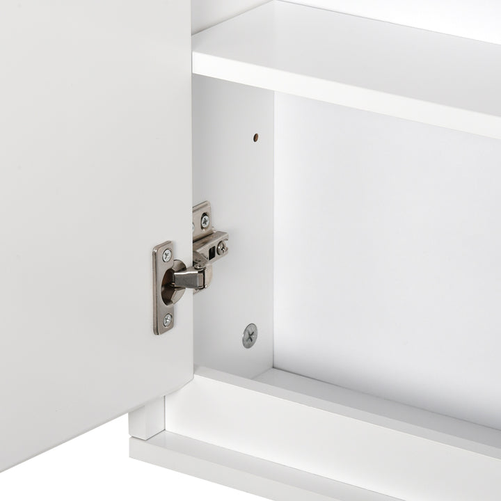 Armário de Casa de Banho com Espelho Móvel Suspenso de Casa de Banho com Prateleira Interior Ajustável em 3 Níveis e 2 Portas 48x14,5x45 cm Branco