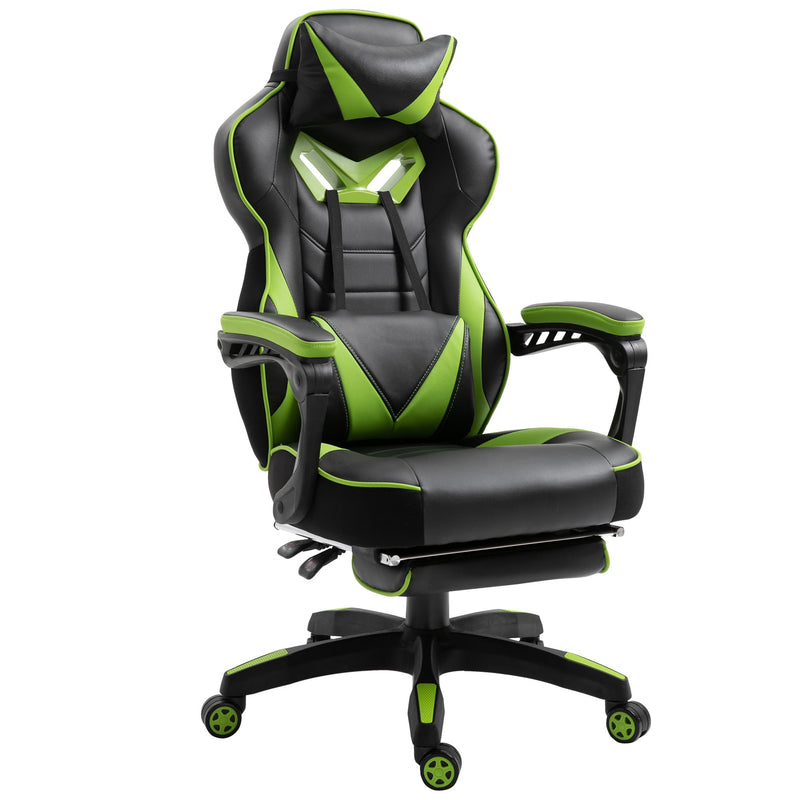 Cadeira de escritorio gaming ergonômica Altura Ajustável reclinável com apoio para pés Verde e Preto