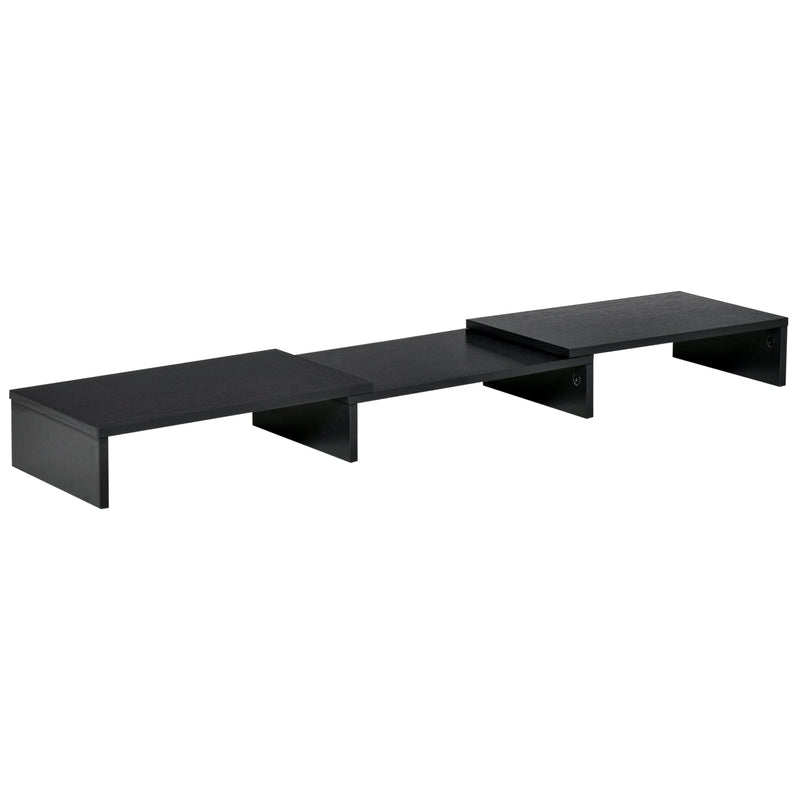 Suporte Elevado para Monitores de Madeira Ajustável em Comprimento e Ângulo para 2 Monitores Notebook 80-117x23,5x10cm Preto