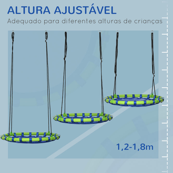 Baloiço Infantil Ninho com Altura Ajustável Baloiço Redondo para Crianças de 3-8 Anos Carga Máxima 150 kg para Exterior Ø100x120-180 cm Azul