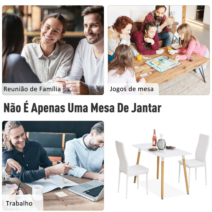 Mesa de jantar estilo nórdico com pernas de madeira 120x60x75 cm branco