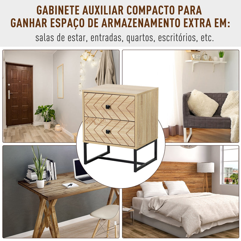 Mesa de Cabeceira cómoda de madeira confortável com 2 gavetas 48x39,5x60cm