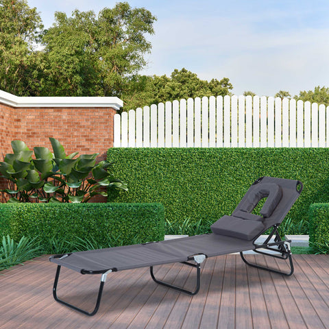 Espreguiçadeira Dobrável com Encosto Ajustável em 4 Posições Espreguiçadeira de Jardim com Almofada Estrutura de Aço Tecido Oxford para Acampamento Praia Terraço 190x56x28cm Cinza