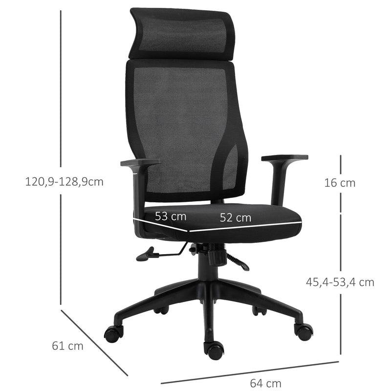 Cadeira ergonômica giratória altura ajustável e reclinável até 120º 64x61x120,9-128,9 cm Preto