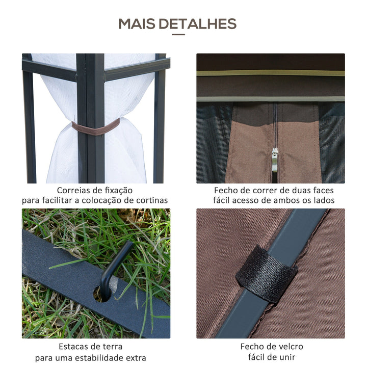Pérgola de Jardim 3x3m Pérgola para Exterior com Duplo Teto de Ventilação 4 Telas Mosquiteiras Laterais Removíveis e Estrutura de Aço com Proteção Solar para Festas Eventos Café