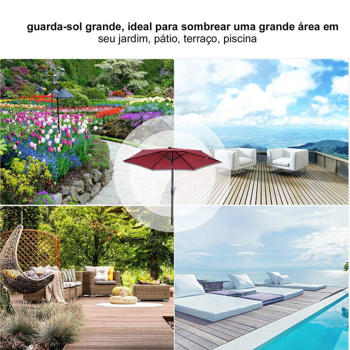 Sombrinha Guarda-Sol Reclinável com Manivela de Alumínio com Tela de Poliéster para Jardím Pátio Terraço - F270x235 cm