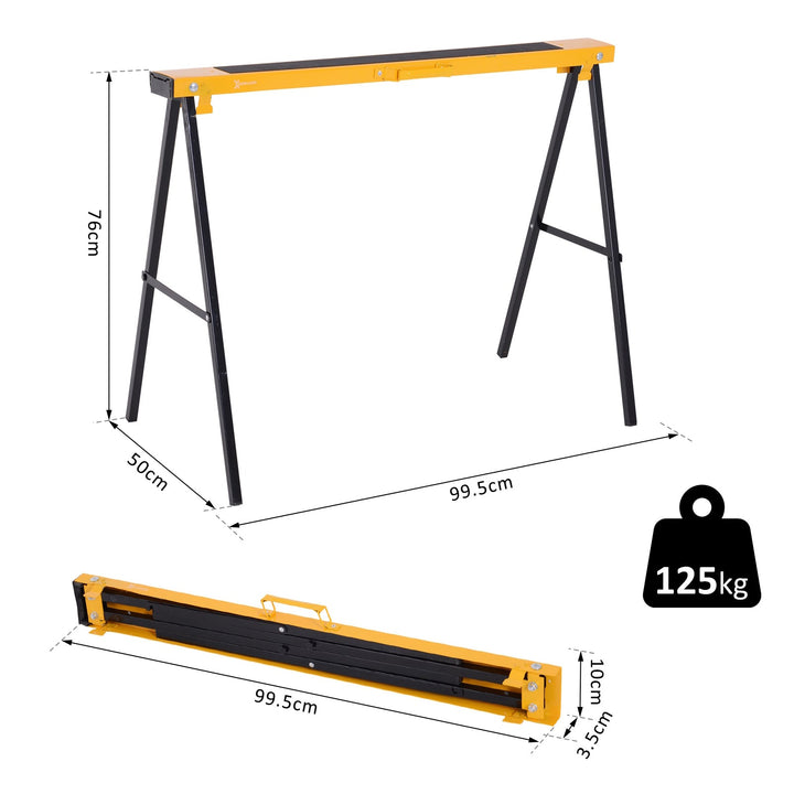 Cavalete de Serra com Patas Dobráveis Cavalete Metálico 2 Peças com Asa Tapete Antiderrapante Máx. 250kg Aço