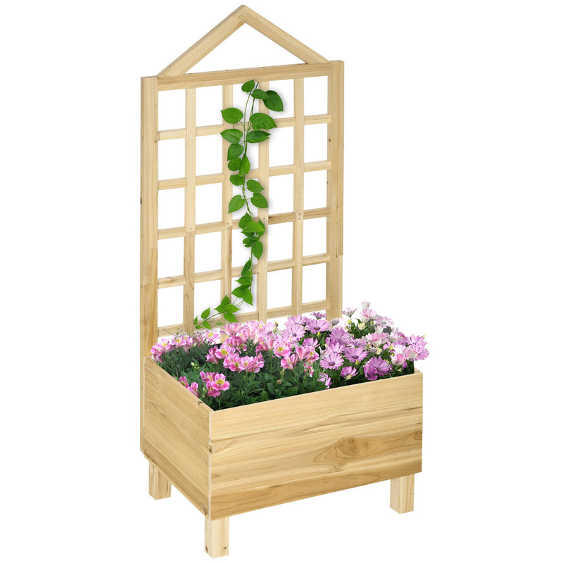 Floreira de Madeira com Treliça Floreira com Treliça Tecido não Tecido e 2 Orifícios de Drenagem para Cultivos de Verduras Plantas Flores 60x43x147 cm Madeira