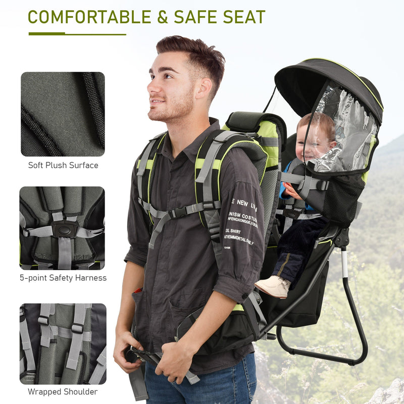 Mochila porta bebês dobrável Ergonômico para bebês acima de 6 meses Carga 18 kg 38x77x87,5cm Verde