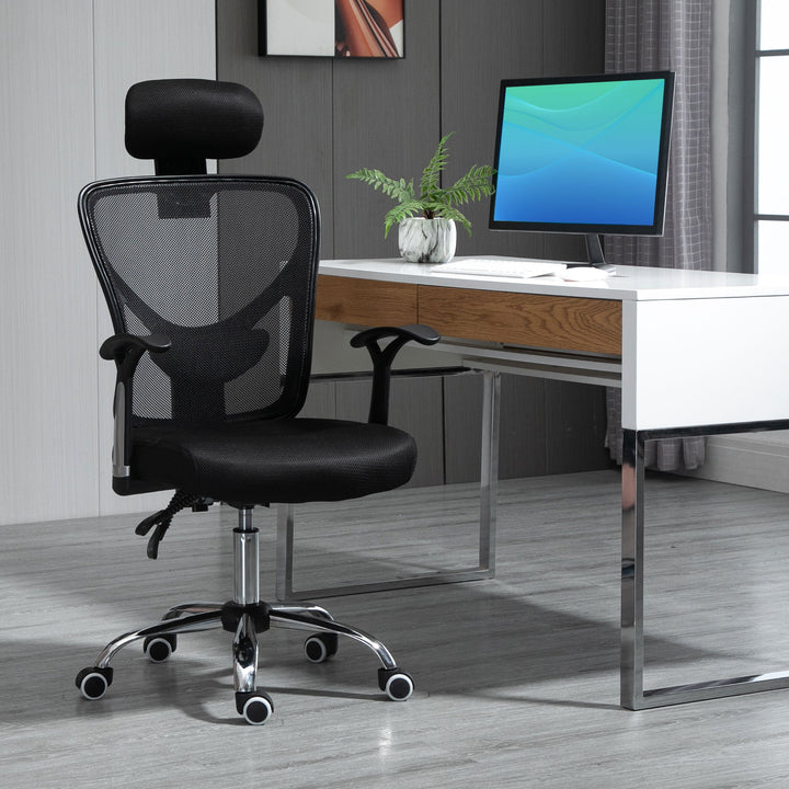 Cadeira de Escritório Ergonômica Cadeira de Escritório Giratória com Altura Ajustável Função Reclinável Apoio para a Cabeça e Suporte Lombar 65x67x108-118cm Preto