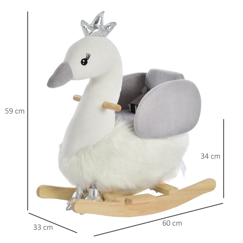 Cavalo de balanço para bebê acima de 18 meses em forma de cisne com som 60x33x59 branco e cinza