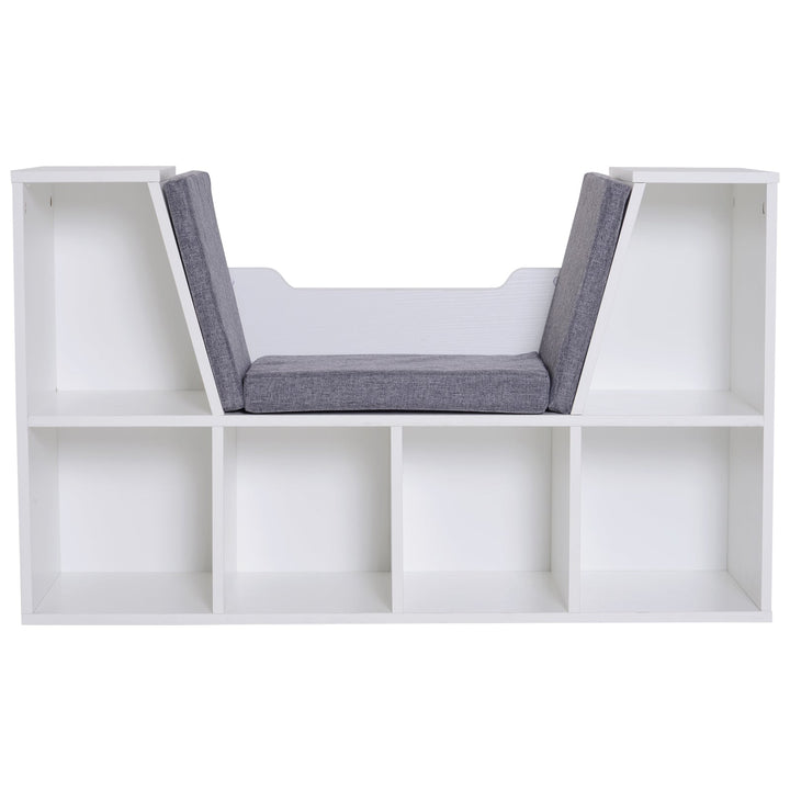Estante com Assento 6 prateleiras em forma de cubo Livraria Infantil Original Sapateiro com Almofada Prateleira com bancada Multifinal 102x30x61cm