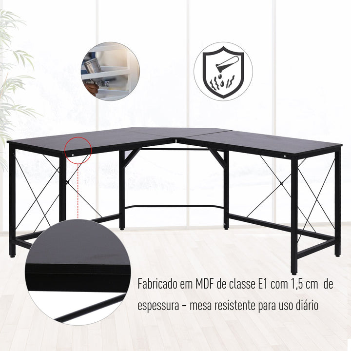 Mesa de computador PC Mesa de escritório formulário de tabela de canto L Armação de Aço 150x150x76cm