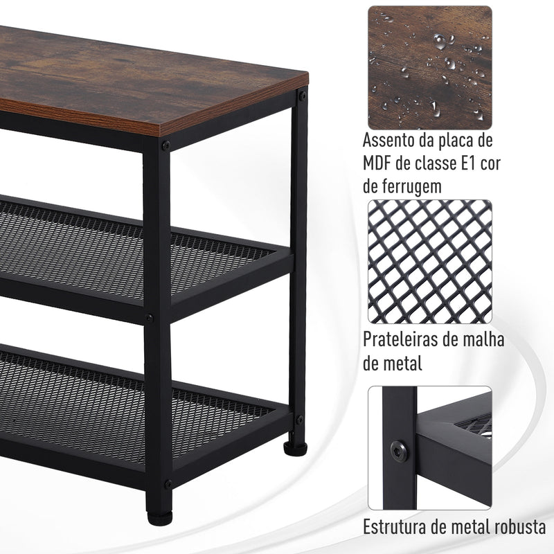 Sapateira para Hall com Prateleiras e Assento 70x30x48 cm Até 120kg