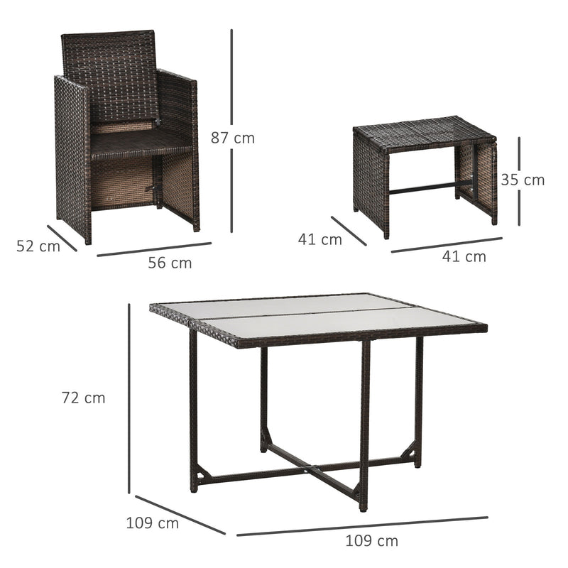 Conjunto de Móveis de Vime PE para Jardim Conjunto de 9 Peças Mesa Cadeiras e Bancos com Almofadas para Exterior Marrom