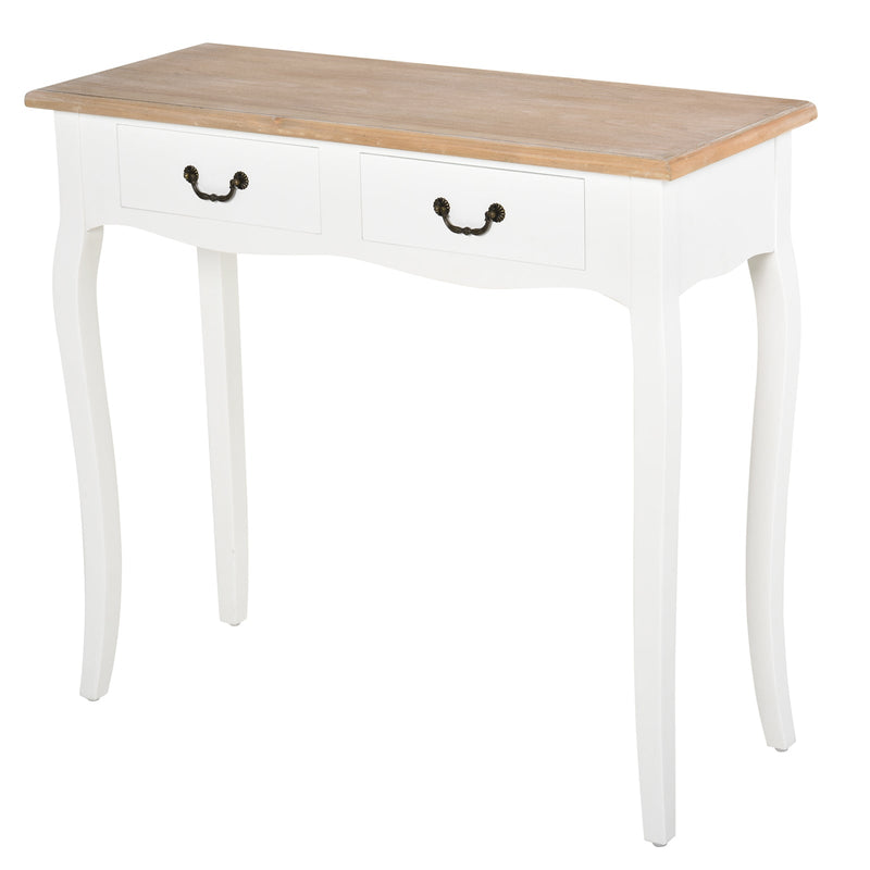 Mesa consola tipo aparador para corredor com desenho retrô com 2 gavetas Pinho 87x34x78,5 cm Branco