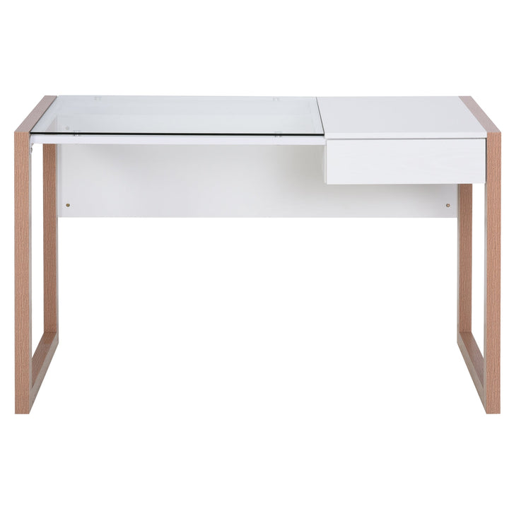 Mesa de computador Com tampo de vidro temperado e gaveta 120x60x75 cm Branco