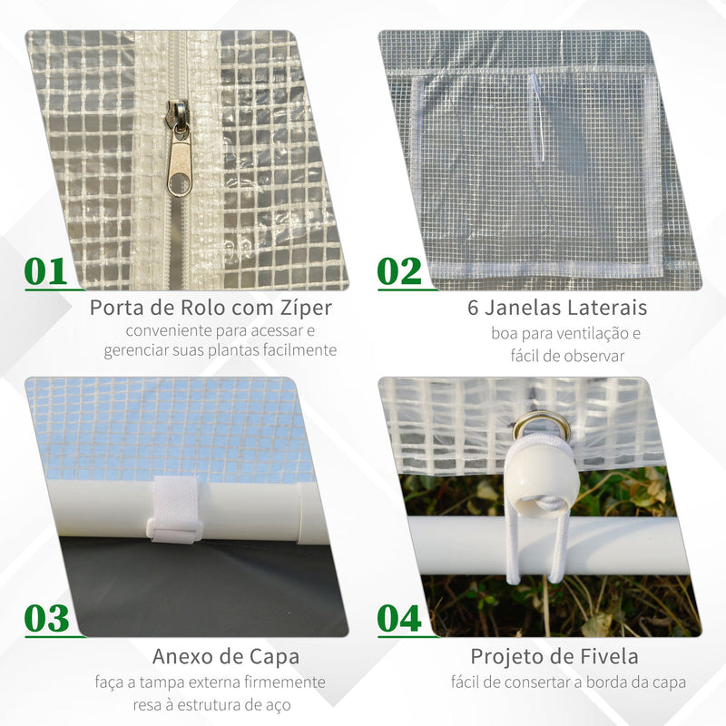 Estufa Jardim com 2 portas e 6 janelas enrolaveis 600x300x280 cm Branco