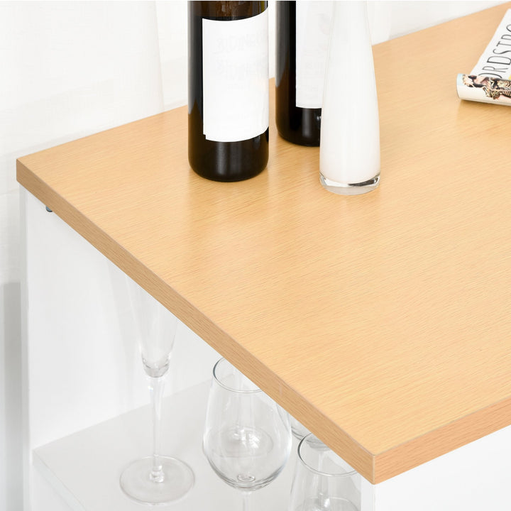 Mesa de bar Bistrô Mesa alta para jantar com 3 prateleiras Estrutura metálica Carga 100 kg 115x55x100 cm Branco e Carvalho