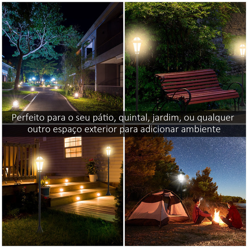 Conjunto de Candeeiros Solares de Jardim com Luzes LED Branca 3500K Impermeável IP44 Sensor de Noite 2 Candeeiros de Exterior para Terraço Pátio 18,5x18,5x129cm Preto